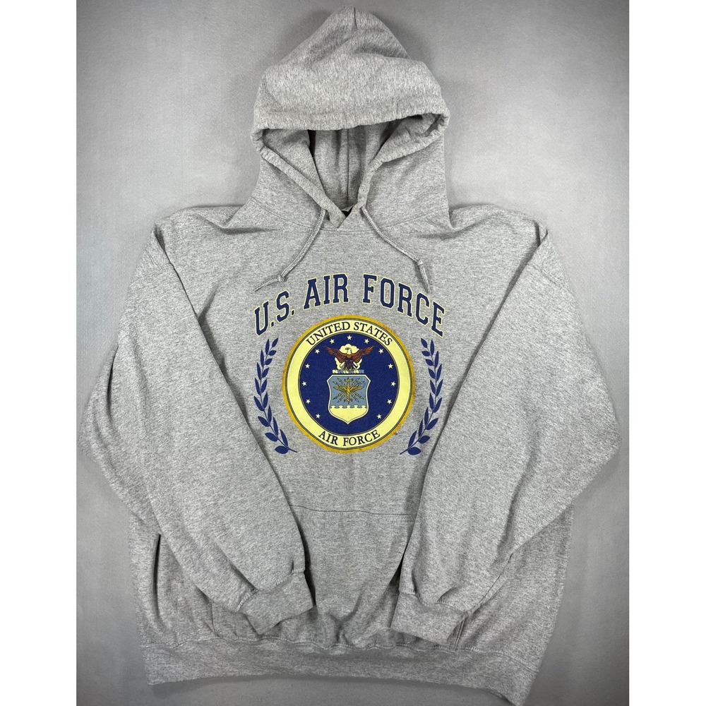 Gildan Mens Hoodie US Air Force Seal Gray Cotton Blend 2XL